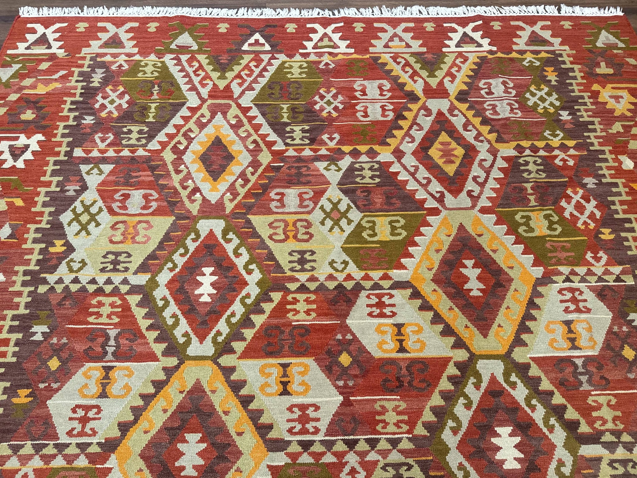 Turkish Kilim Rug 8x10, Geometric Design, Large Kilim Carpet by Jewel Rugs