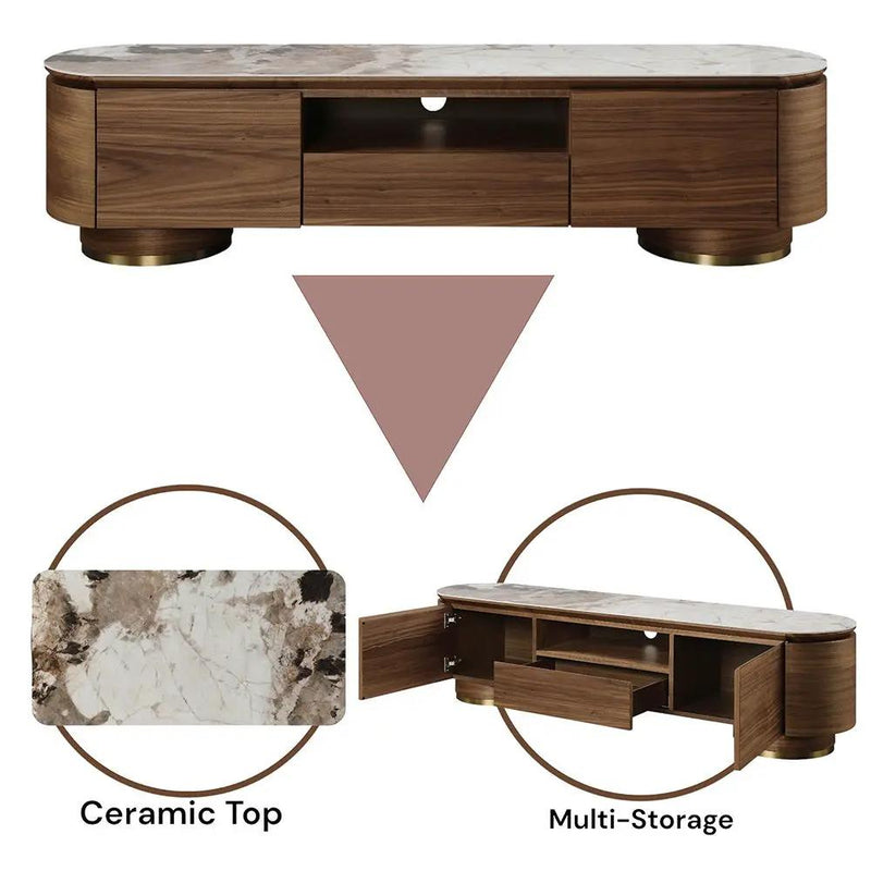 Willene - TV Stand With Ceramic Top - Ceramic Top & Walnut by Unique Piece Furniture