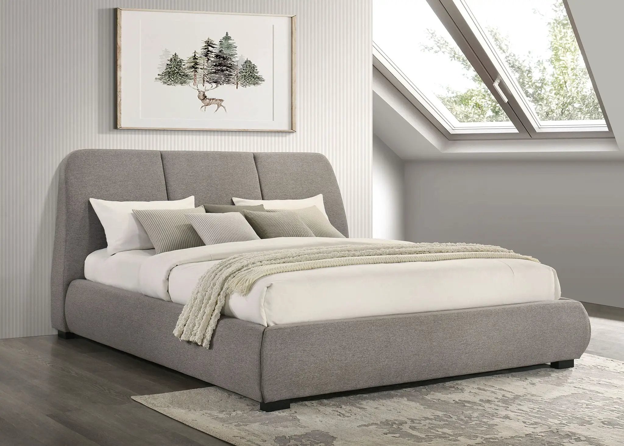 Mokena 46-inch Upholstered Eastern King Platform Bed Taupe by Unique Piece Furniture
