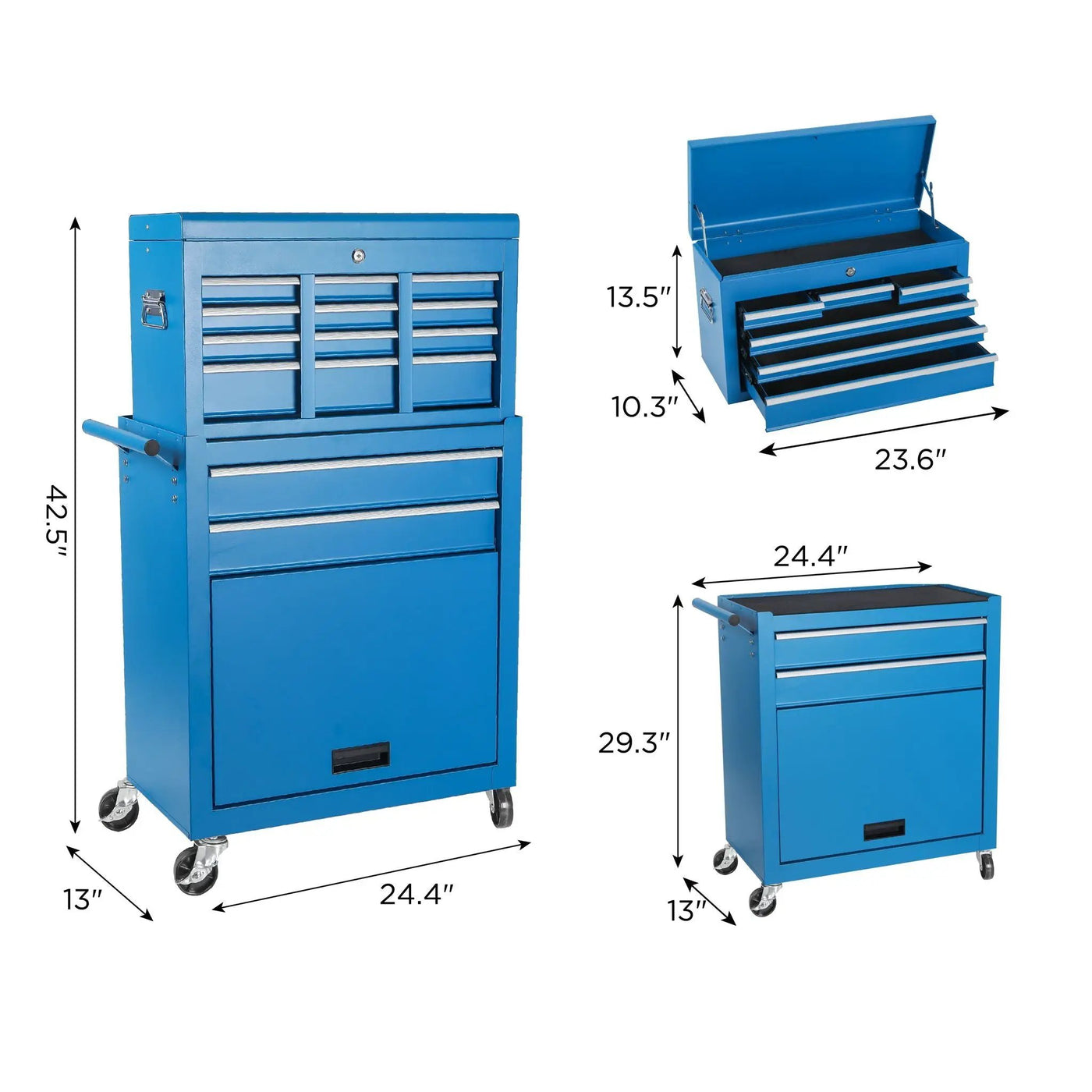 8 Drawer Rolling Tool Chest With 2 In 1 Detachable Top Box, Lockable Wheels by HouseOfZazla