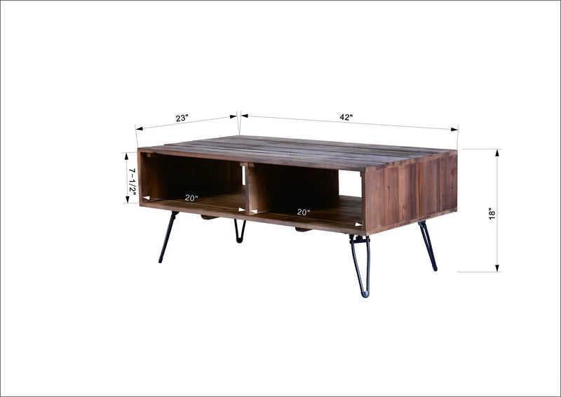 Reclaimed Wood Cocktail Table With Open Storage For Living Room, Metal Legs, Foldable - Black / Natural by Unique Piece Furniture