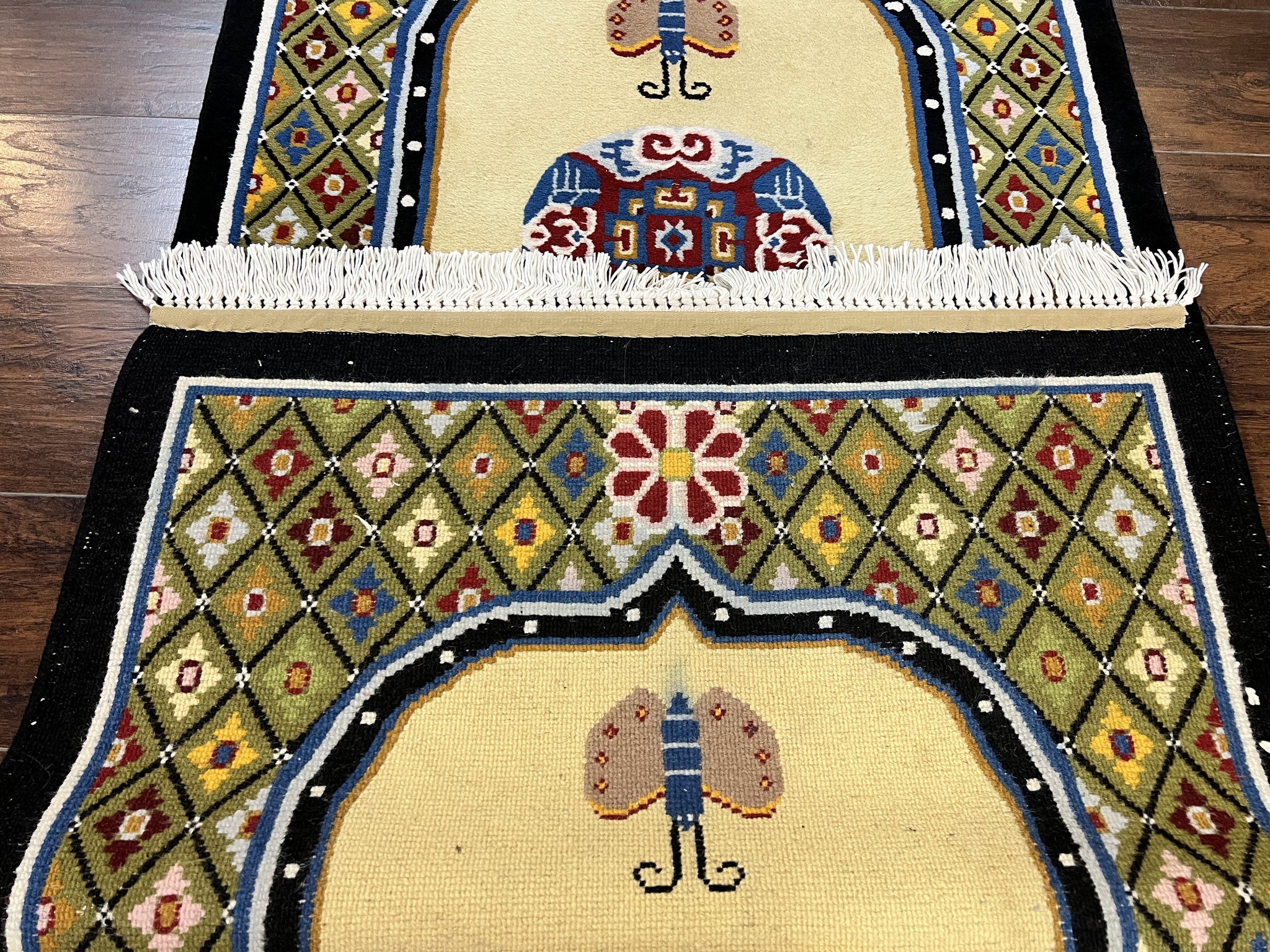 Chinese Rug 3x6 ft, Chinese Wool Rug, Tiensin Rug, Handmade Wool 3 x 6 Vintage Peking Rug, Art Deco Rug, Butterflies by Jewel Rugs