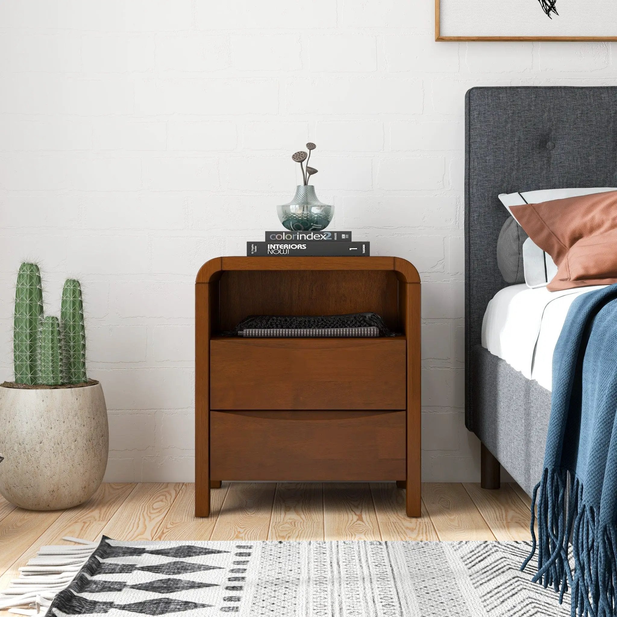 Lionel - Nightstand 2 Drawer - Brown by HouseOfZazla