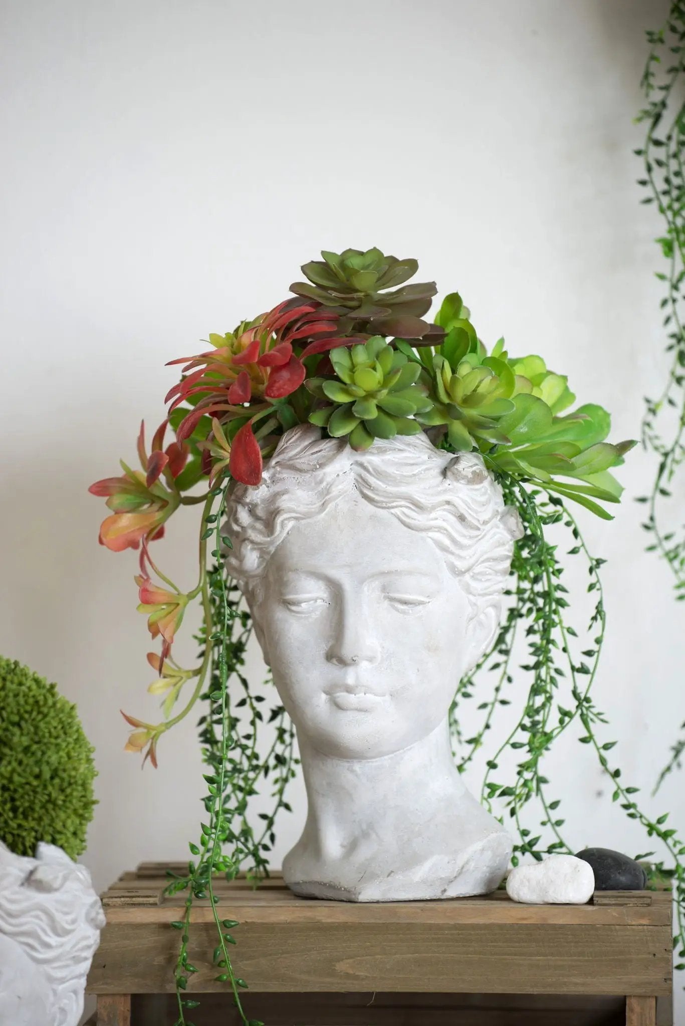 Greek Style Cement Head Planter Indoor Outdoor Home, Garden Decor - Gray by HouseOfZazla