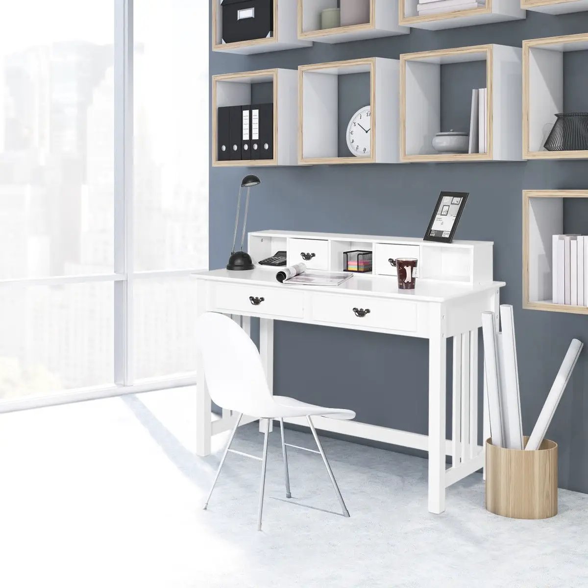 Home Office Writing Desk with 4 Drawer Computer Study Table by DirectDeals