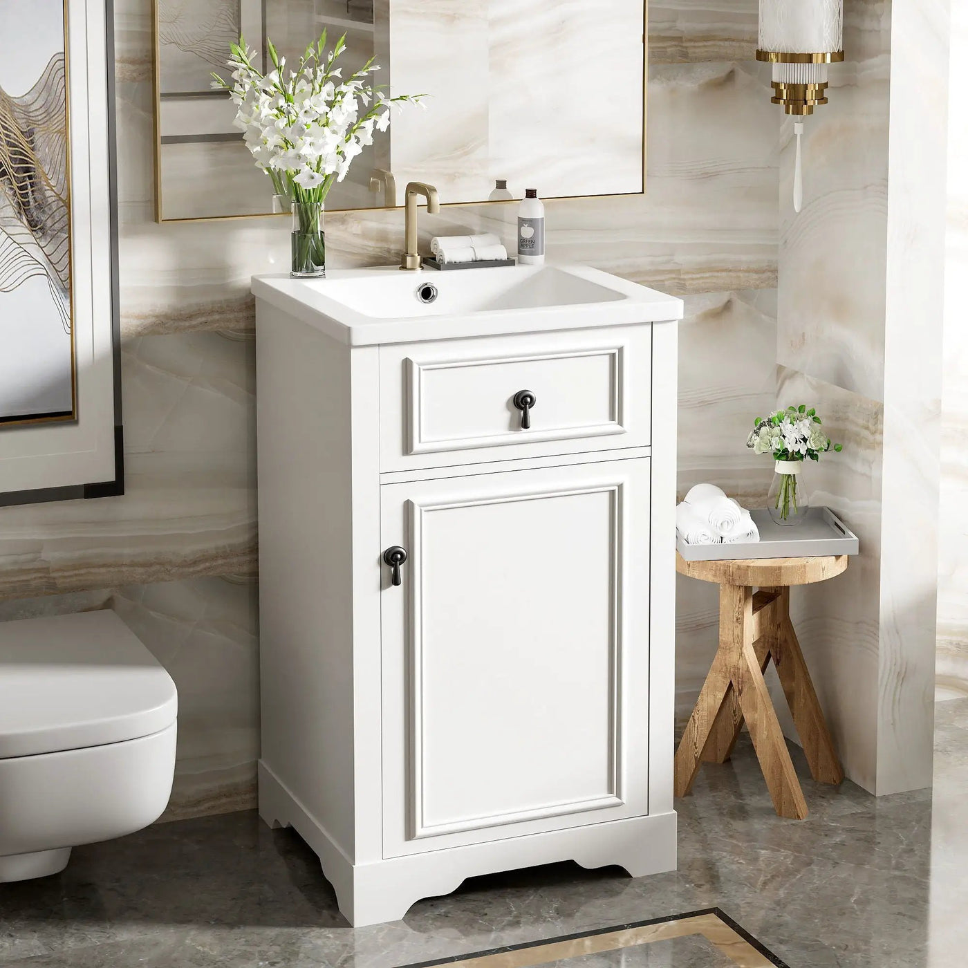 Elegant Bathroom Vanity With Ceramic Sink, Soft Close Door, Adjustable Shelf by HouseOfZazla
