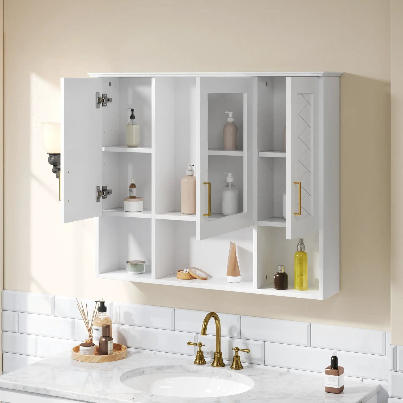 Modern Wall Mounted Medicine Cabinet With Adjustable Shelves, Soft Close Doors, High Define Mirror by Unique Piece Furniture