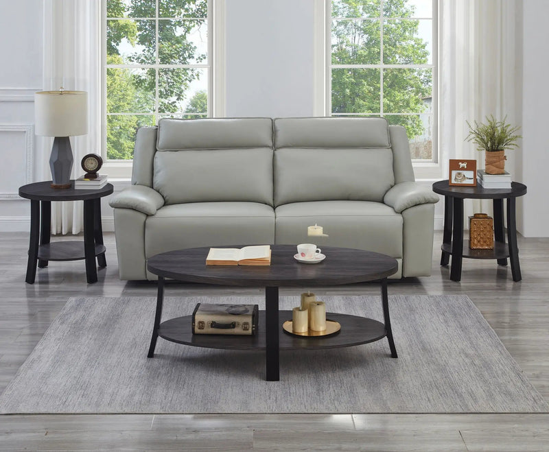 Anze - 3 Piece Coffee Table Set Contemporary Oval Wood Shelf - Charcoal by HouseOfZazla