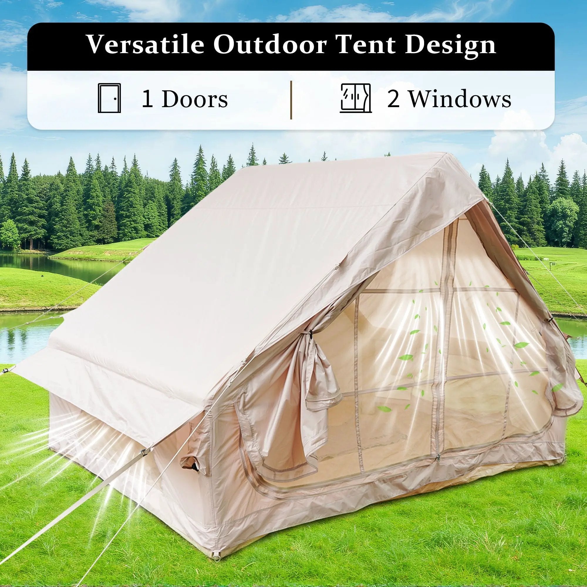 Inflatable Glamping Tent For 4 - 6 People, Waterproof Outdoor Tent With Pump - Khaki by HouseOfZazla