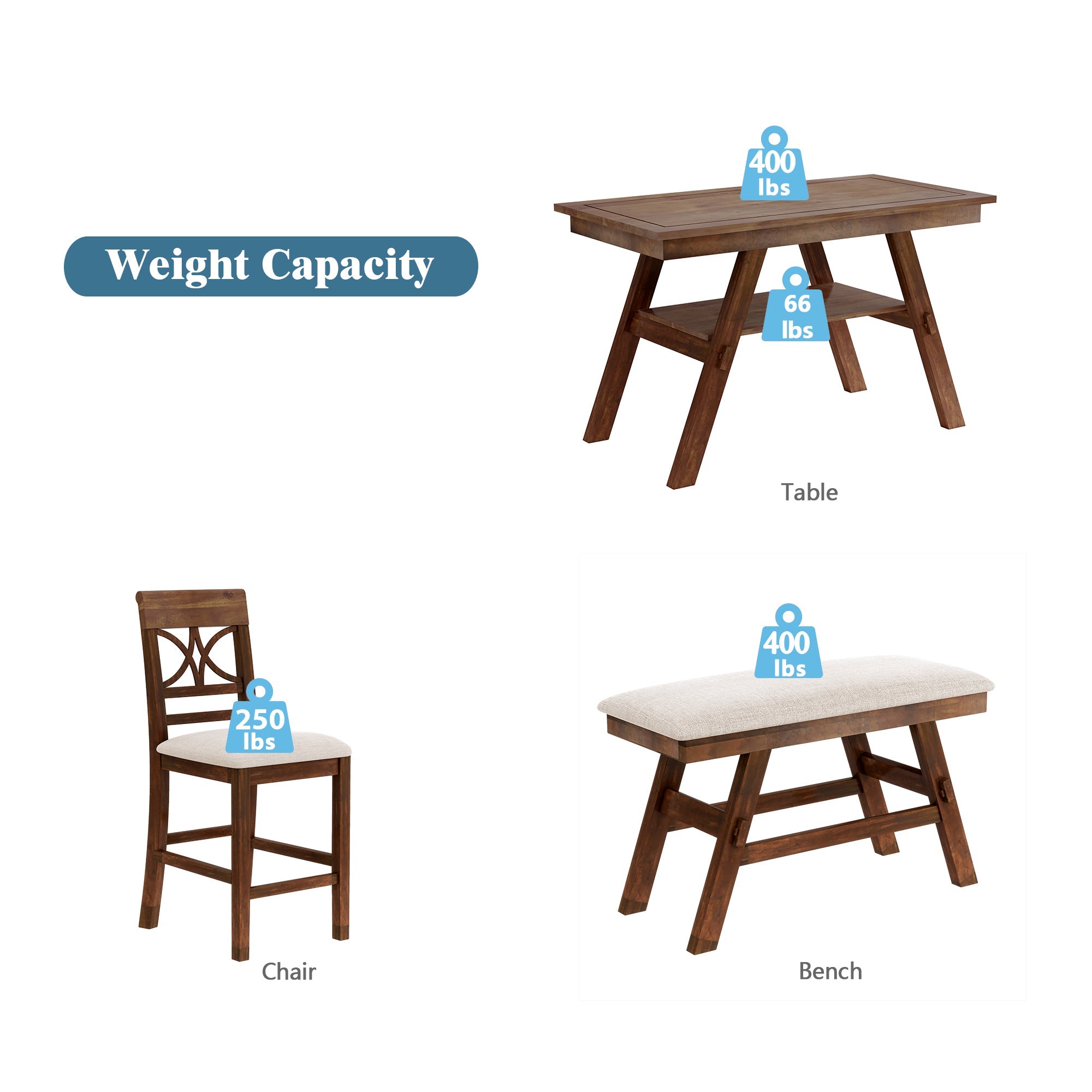 Topmax 6-Piece Wood Counter Height Dining Table Set with Storage Shelf by HouseOfZazla
