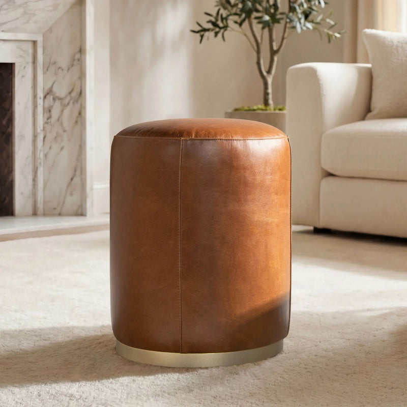 Nico - Round Ottoman Stool - Brown by HouseOfZazla