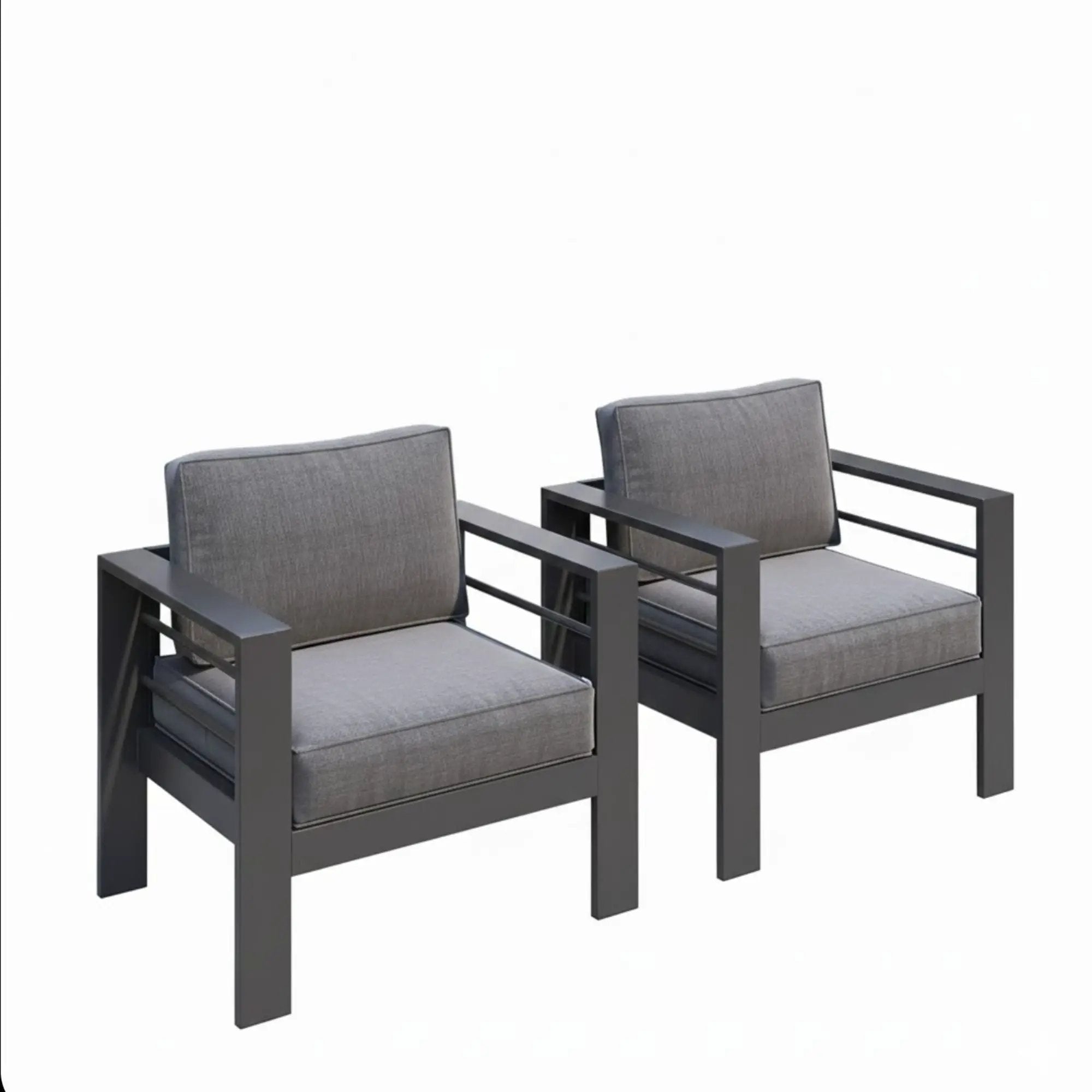 Patio Armchairs With Thick Cushions, All Weather (Set of 2) - Gray / Gray by HouseOfZazla