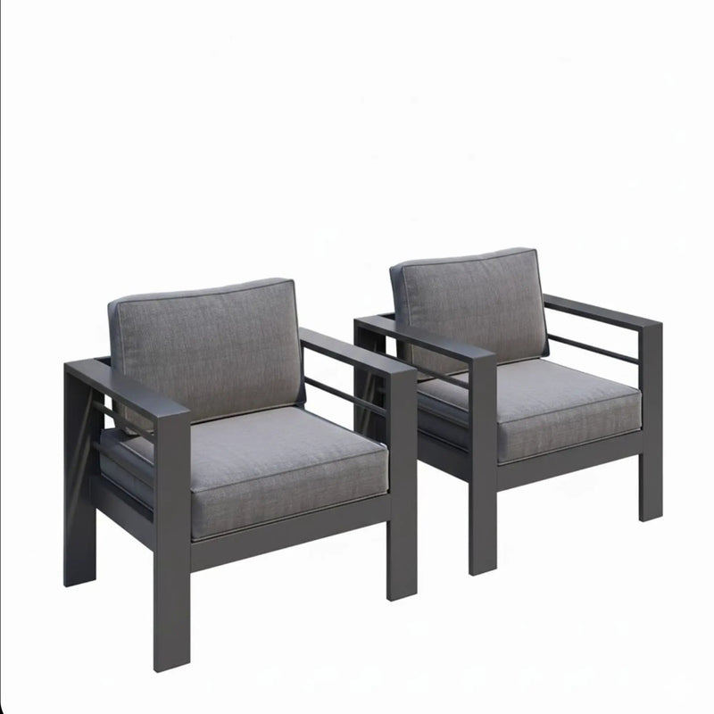 Patio Armchairs With Thick Cushions, All Weather (Set of 2) - Gray / Gray by HouseOfZazla