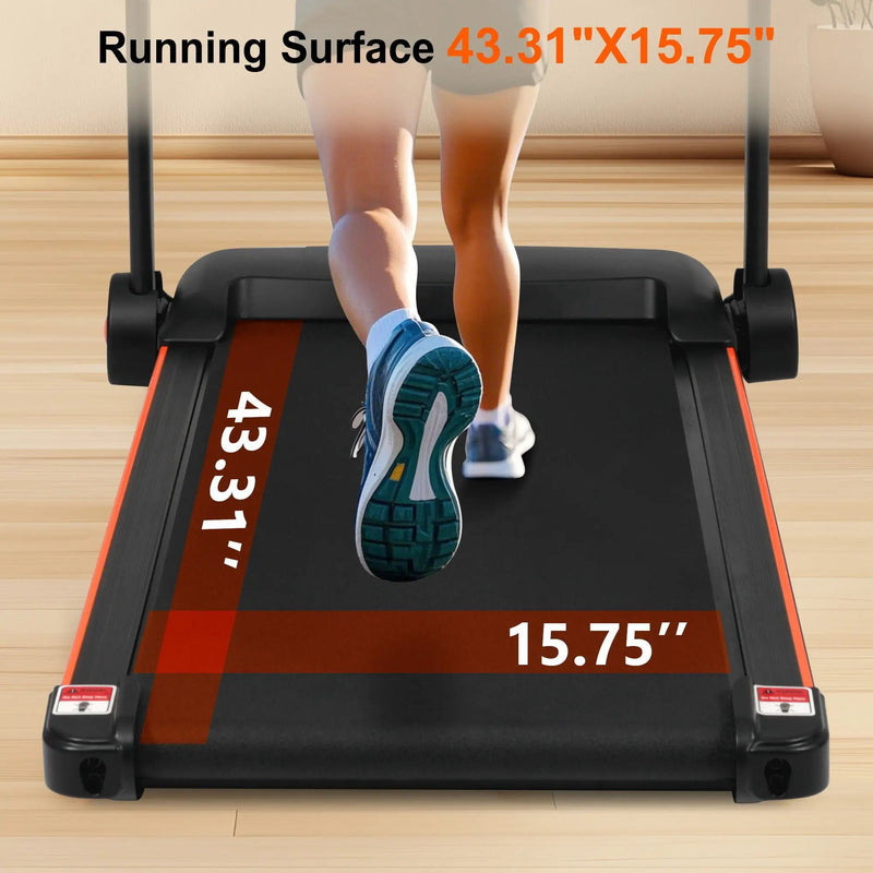 2.5Hp Quiet Folding Treadmill With Heart Rate Sensor, 300Lbs Weight Capacity, With USB Charge Station For Android & Bluetooth Speaker, 6 Shock Absorbing - Black by HouseOfZazla