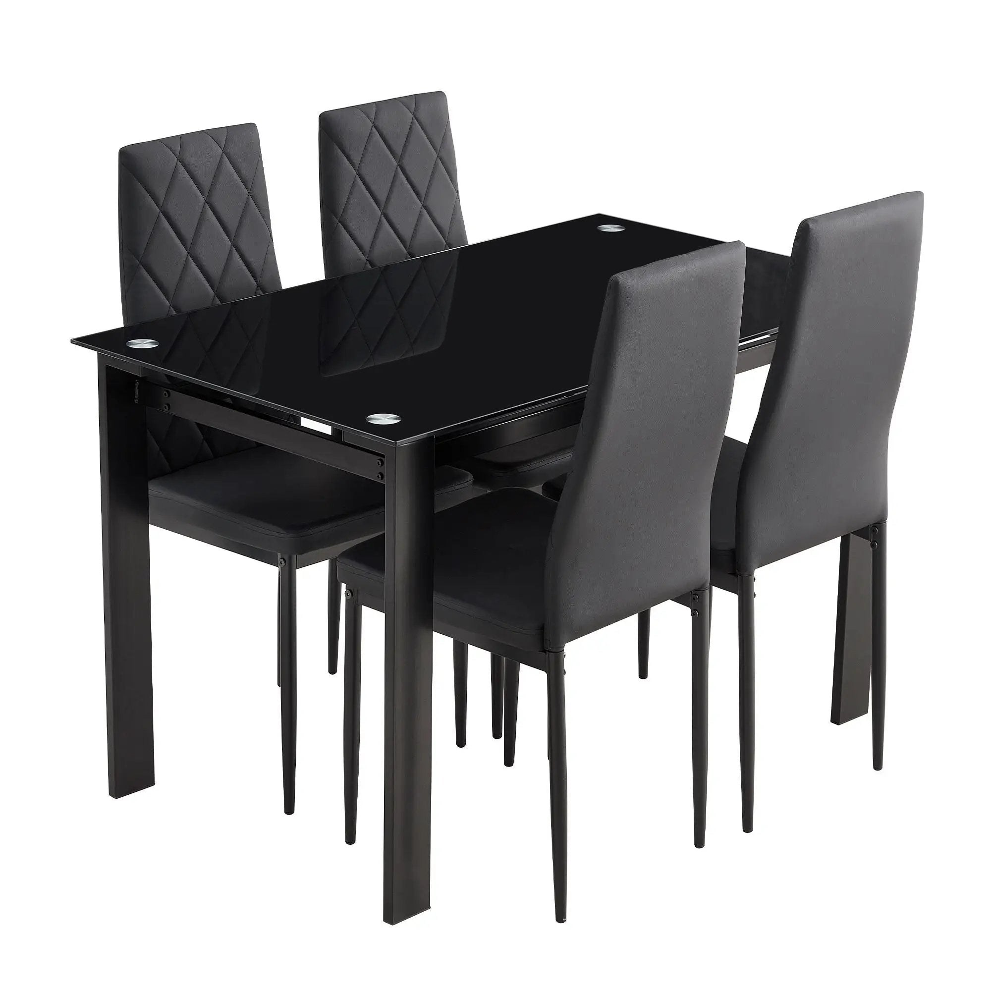 Modern 5 Piece Dining Table Set With Glass Top And Chairs - Black by HouseOfZazla