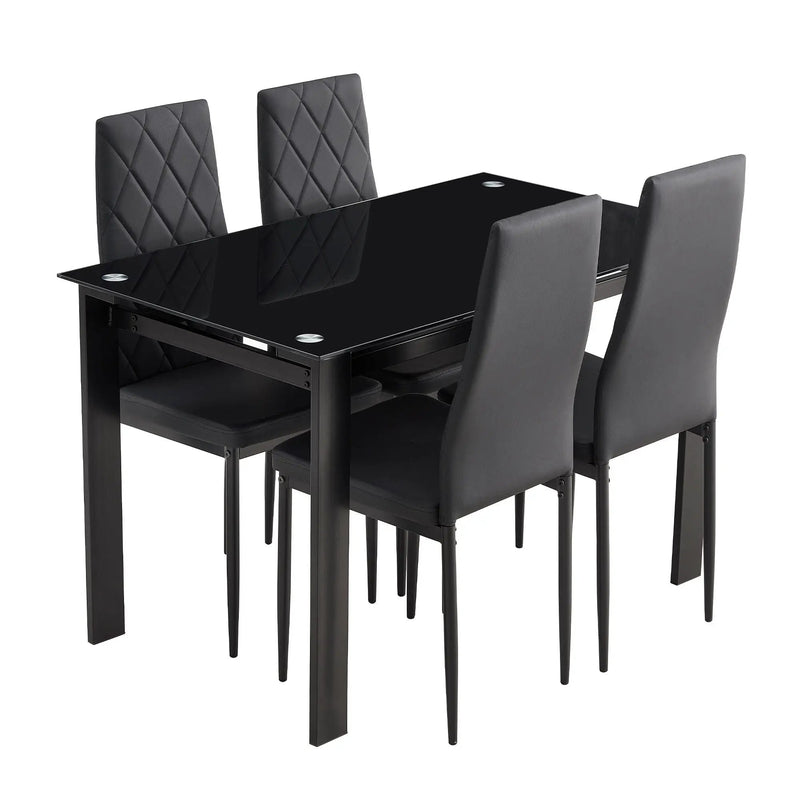 Modern 5 Piece Dining Table Set With Glass Top And Chairs - Black by HouseOfZazla