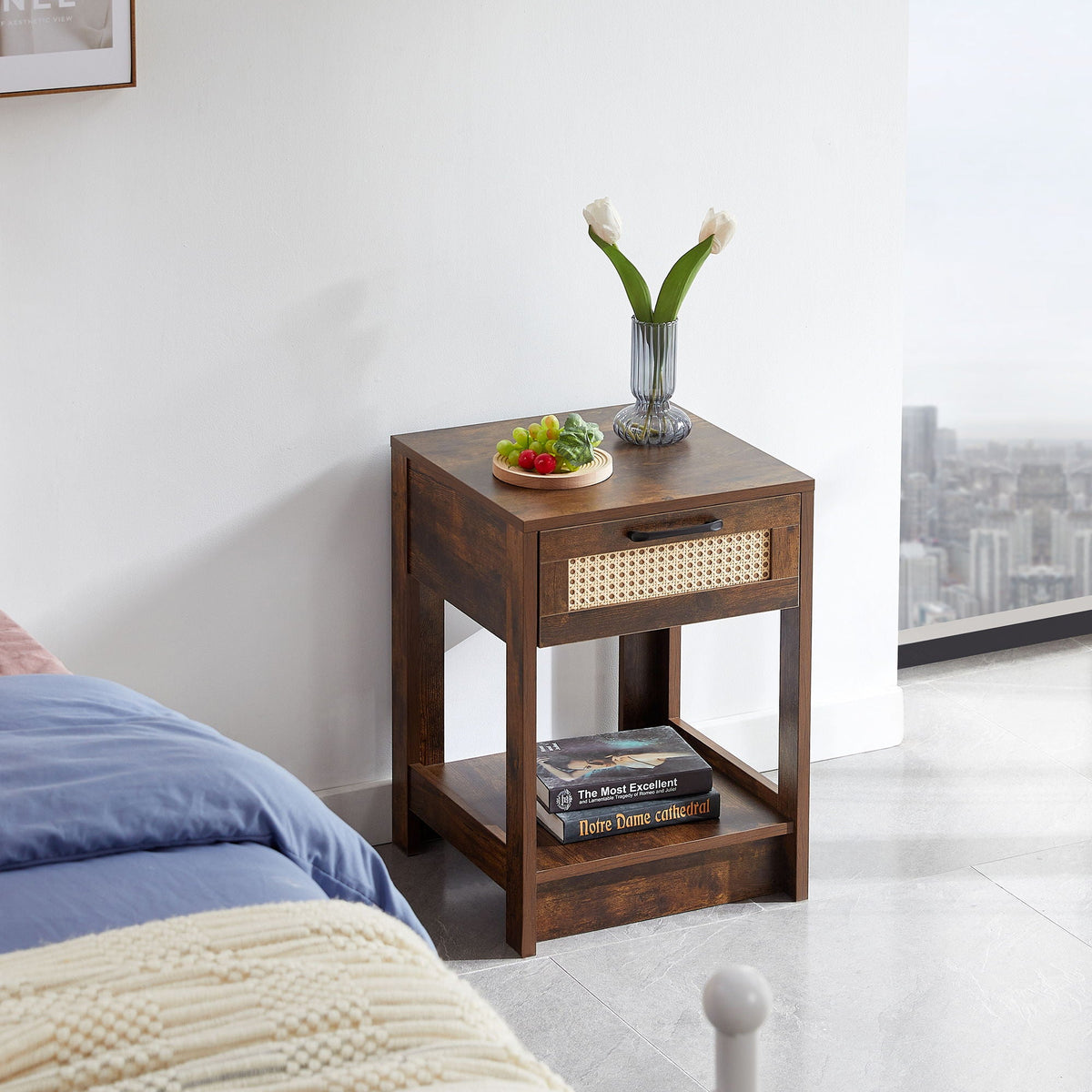 15.75" Rattan End Table With Drawer, Modern Nightstand, Side Table For Living Room, Bedroom, photo 11 of 21