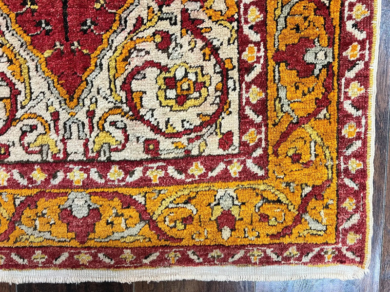 Antique Turkish Prayer Rug 3x5, Hand Knotted Turkish Melas Oushak Wool Carpet, Mehrab Rug, Orange & Red Vintage Rug 3 x 5 Collectible by Jewel Rugs