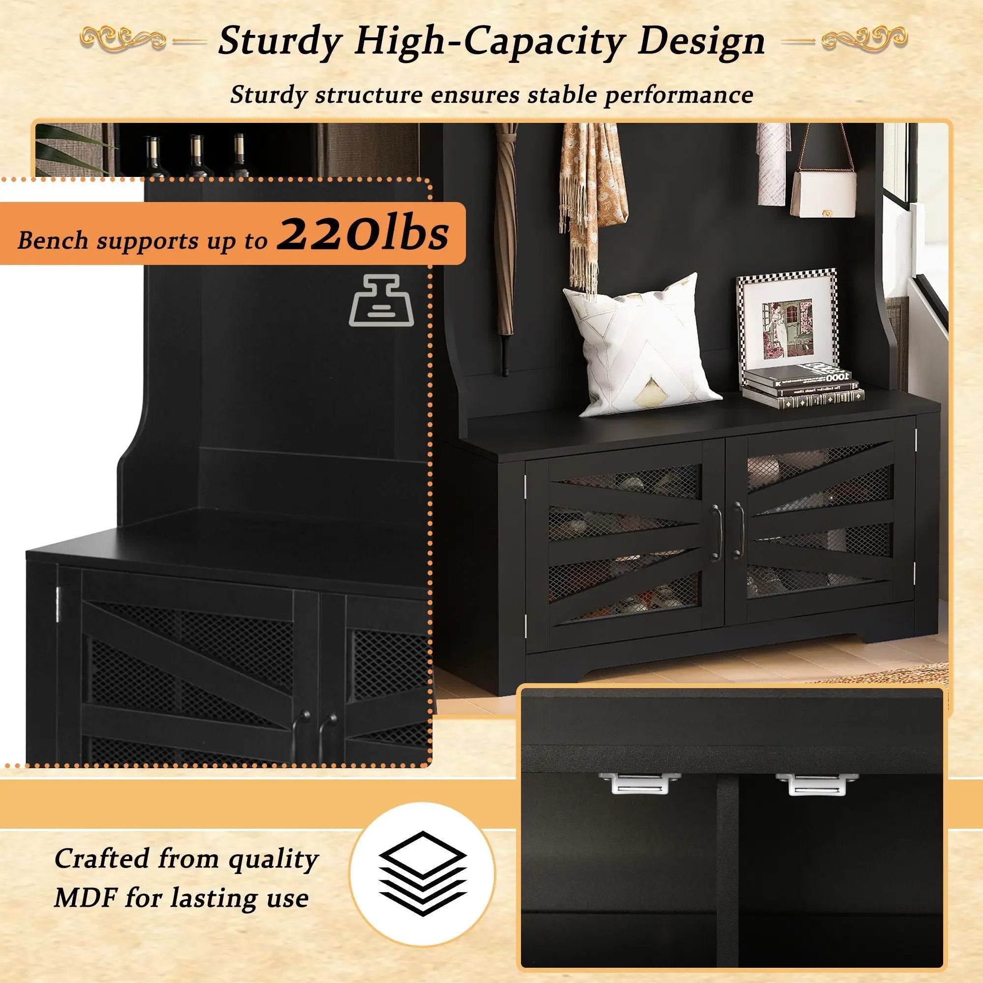 Entryway Bench With Coat Rack, 3 In 1 Design And Adjustable Shelves by HouseOfZazla