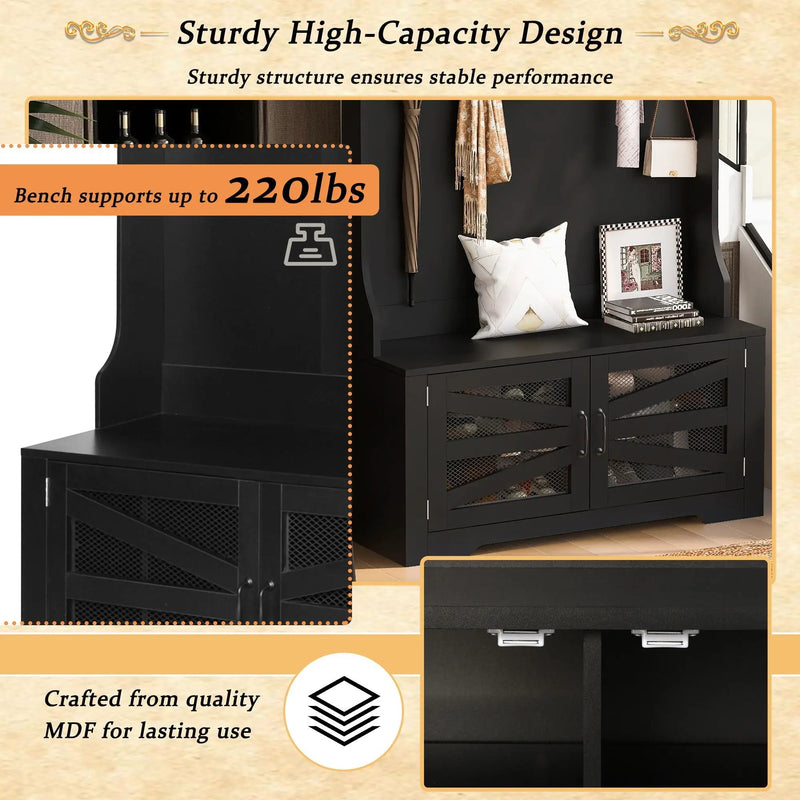 Entryway Bench With Coat Rack, 3 In 1 Design And Adjustable Shelves by HouseOfZazla