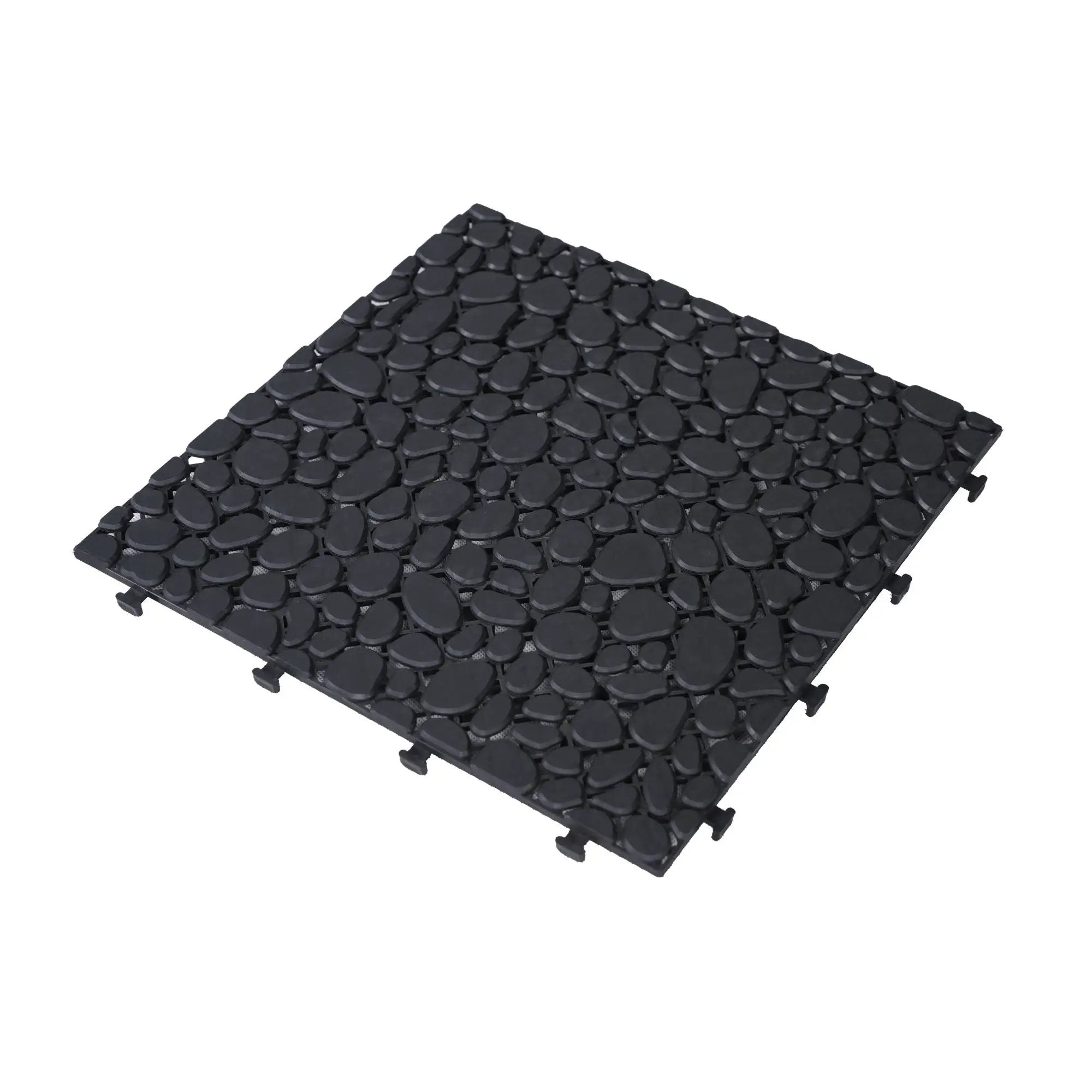 Interlocking Deck Tiles Plastic Waterproof Outdoor All Weather Anti-Slip Bathroom Shower Balcony Porch Strong Weight Capacity Upto 440 Lbs, Pebble Stone Pattern by HouseOfZazla