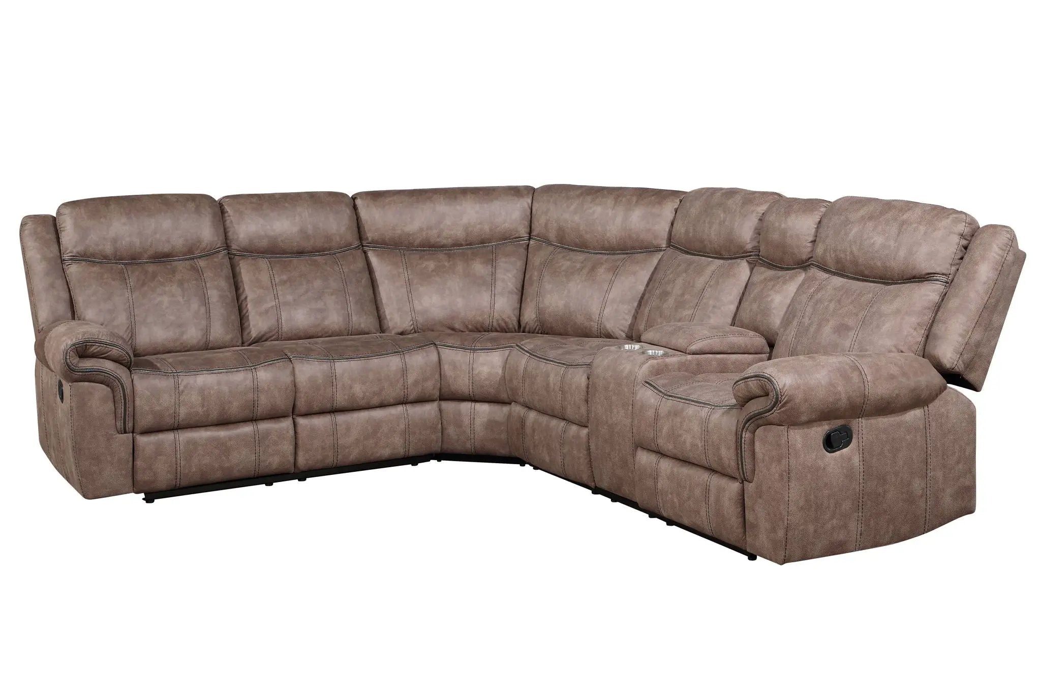Dollum - Two Tone Nubuck Manual Recliner Sectional Sofa With USB Port Cupholder Console by Unique Piece Furniture
