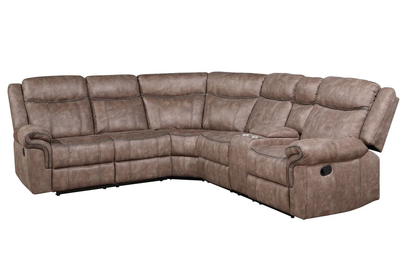 Dollum - Two Tone Nubuck Manual Recliner Sectional Sofa With USB Port Cupholder Console by Unique Piece Furniture