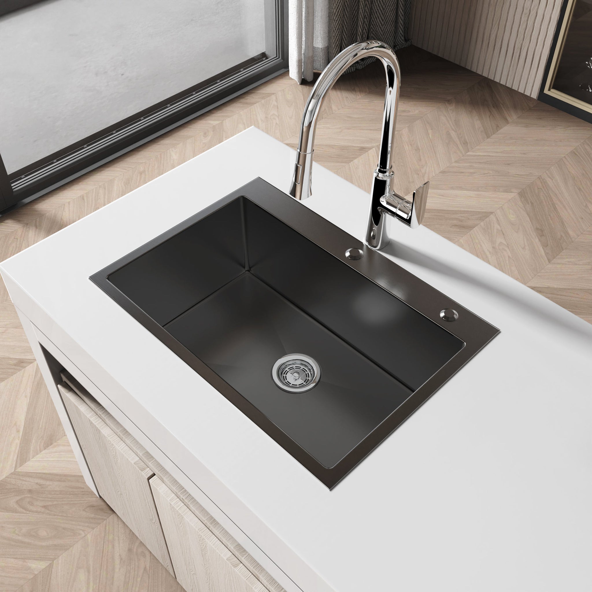 Stainless Steel Kitchen Sink, 27″x19″ Single Bowl, Overmount Handmade Sink by HouseOfZazla
