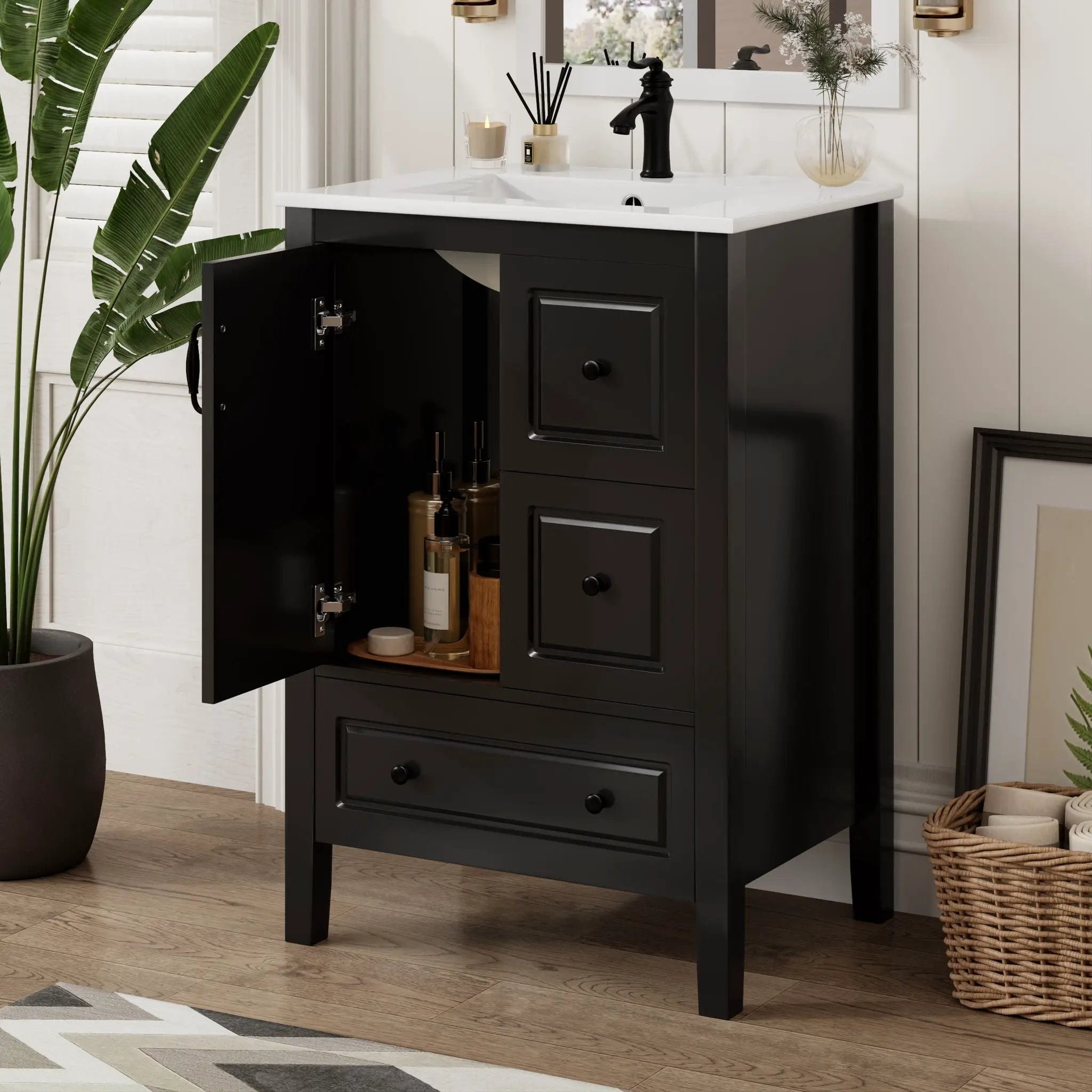 Retro Bathroom Vanity With Sink, Soft Closing Cabinet & Drawers by HouseOfZazla