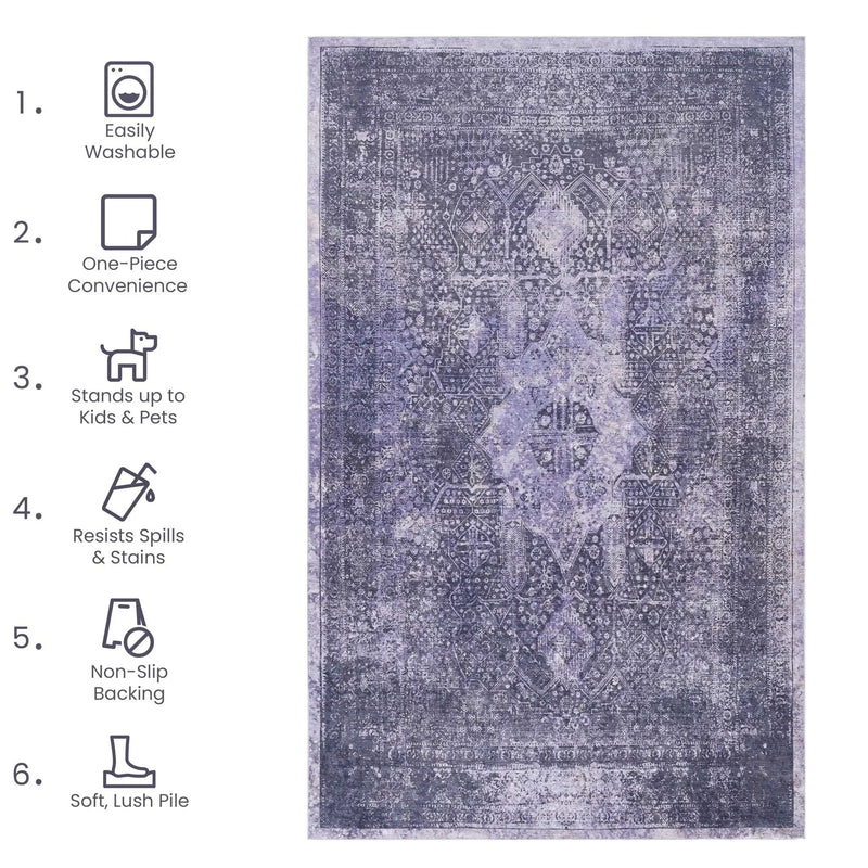 Maval - 2'6'' X 10' Washable Runner Rug - Anthracite by HouseOfZazla