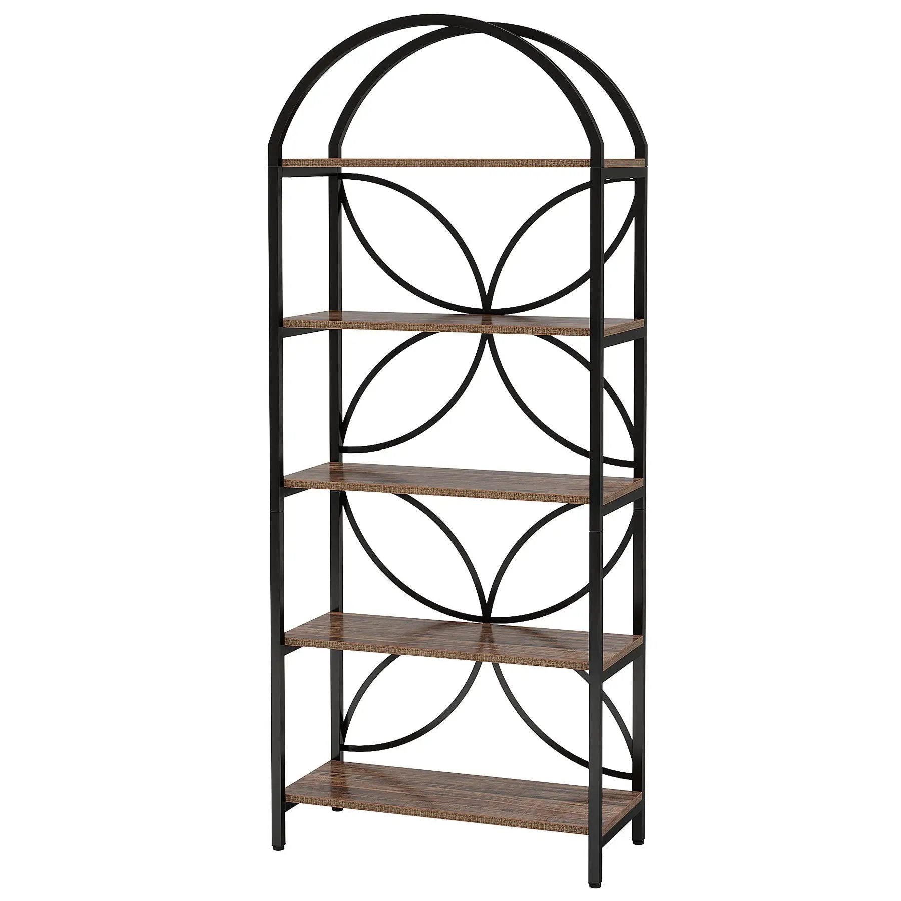 Tall 5 Tier Arched Bookshelf With Shelves For Living Room - Rustic Brown by HouseOfZazla