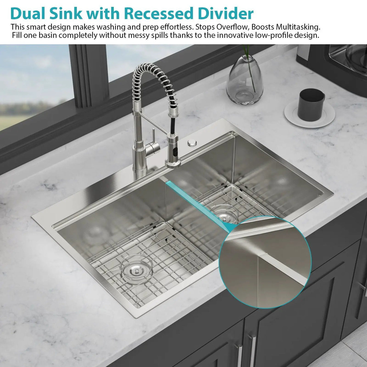 Topmount, Drop In Double Bowl Kitchen Sink by HouseOfZazla