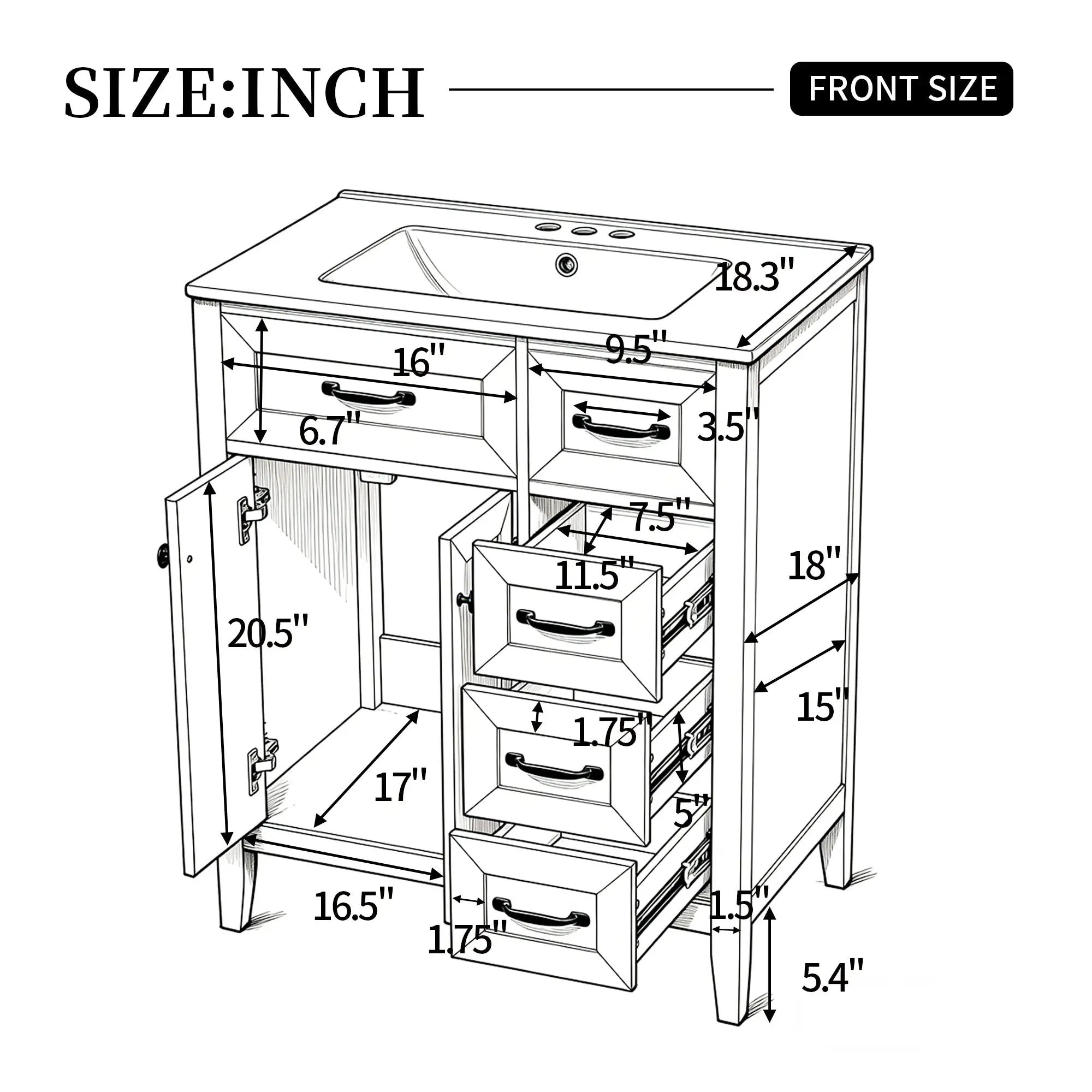 30" White Bathroom Vanity with Ceramic Sink by HouseOfZazla