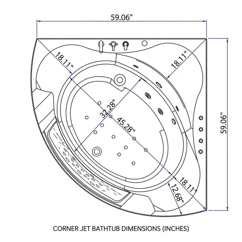59" Corner Whirlpool Bathtub for 2-Person by HouseOfZazla
