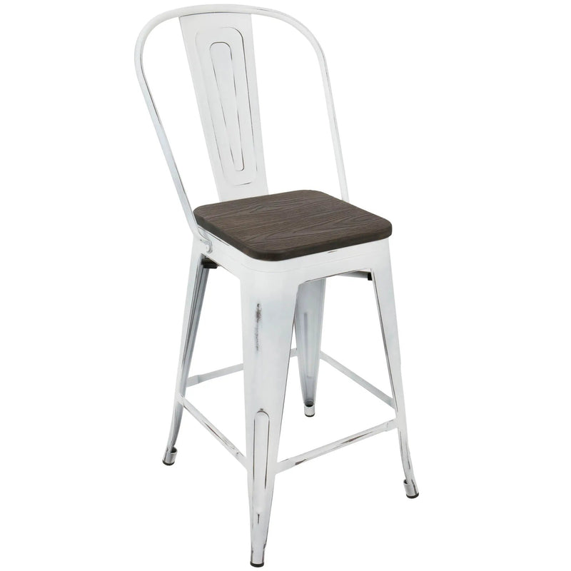 Oregon - Industrial High Back Counter Stool (Set of 2) - Vintage White / Espresso by Unique Piece Furniture
