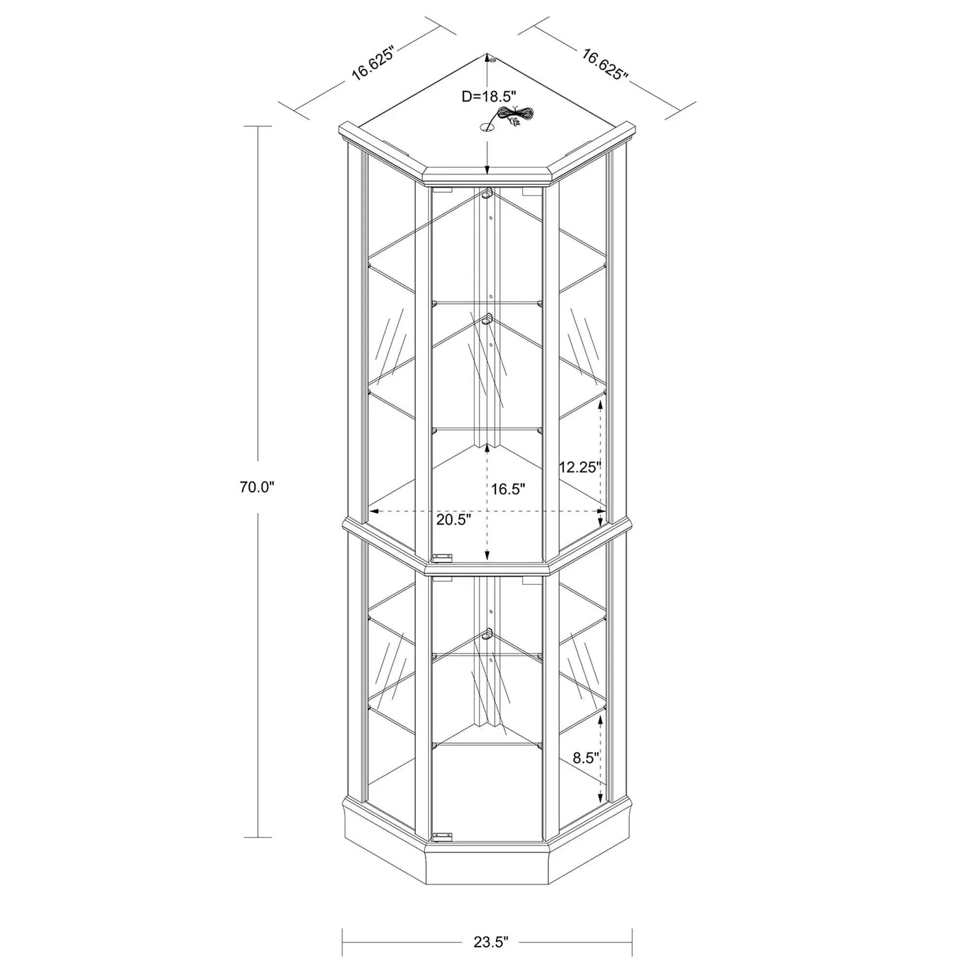 6 Shelf Lighted Corner Curio Cabinet With Adjustable Tempered Glass Shelves And Mirror Back (E26 Light Bulb Not Included) by Unique Piece Furniture