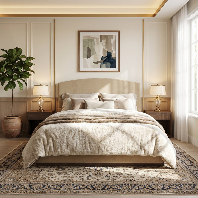Queen Size Upholstered Bed Frame with Velvet Fabric Thick Headboard by HouseOfZazla