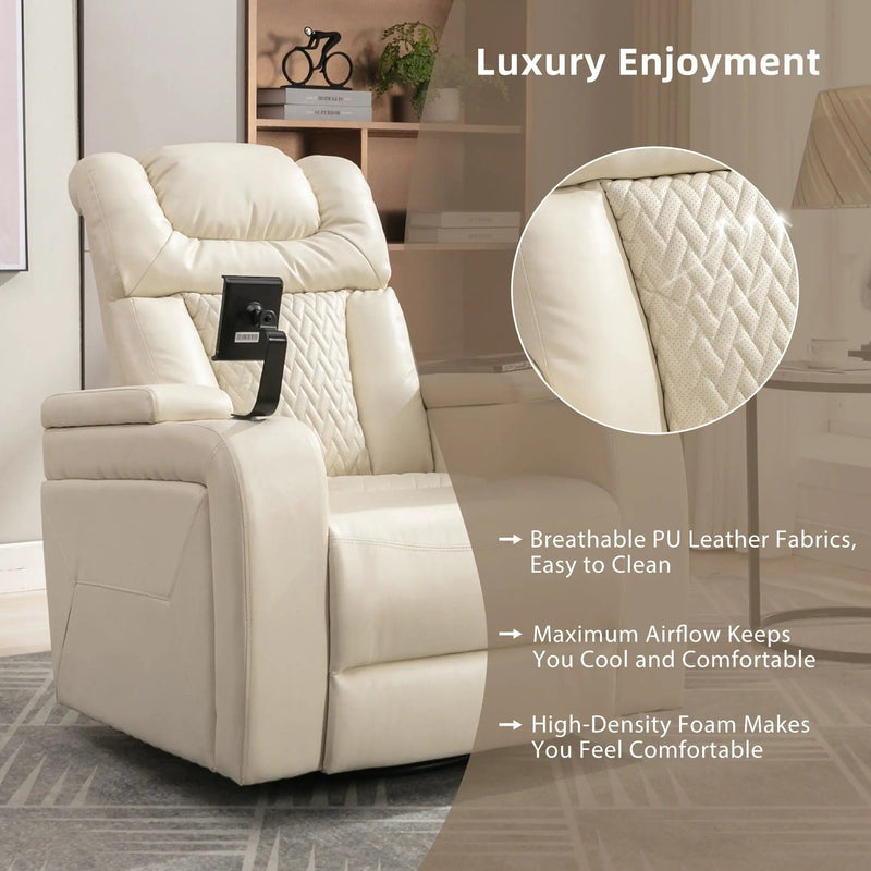 270 Degree Swivel Power Recliner With Tray Table, Phone Holder, Cup Holder, USB Port by HouseOfZazla