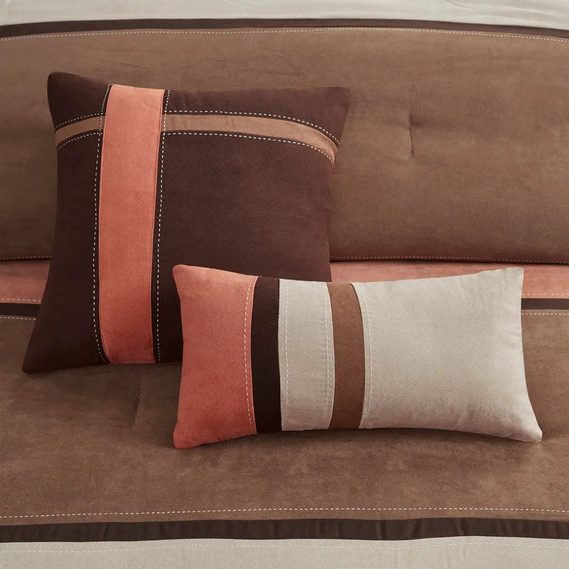7 Piece Faux Suede Comforter Set - Coral California King by HouseOfZazla