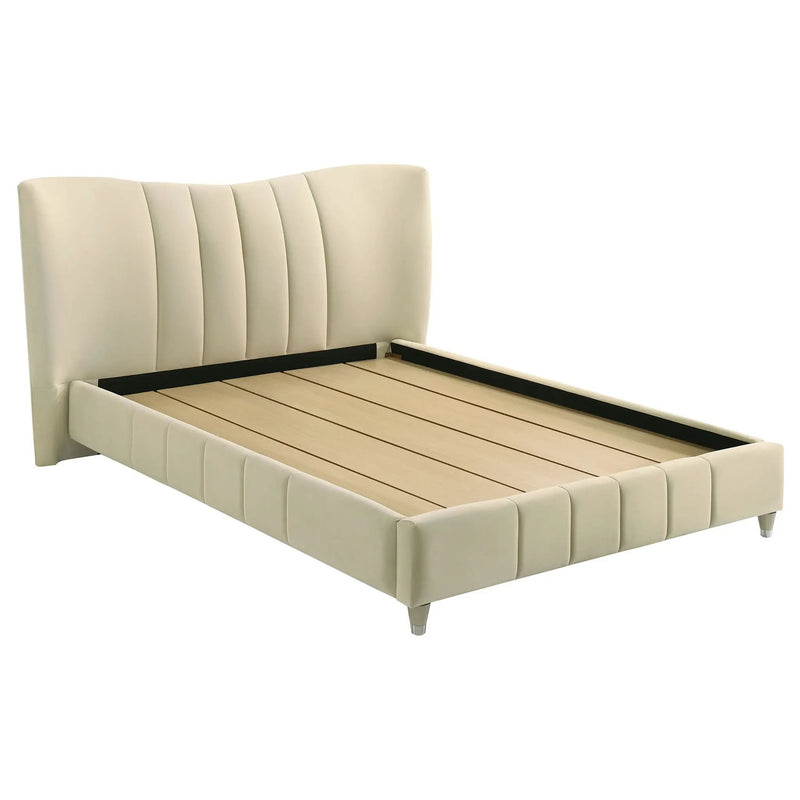 Evelyn Upholstered Queen Panel Platform Bed Ivory by Unique Piece Furniture