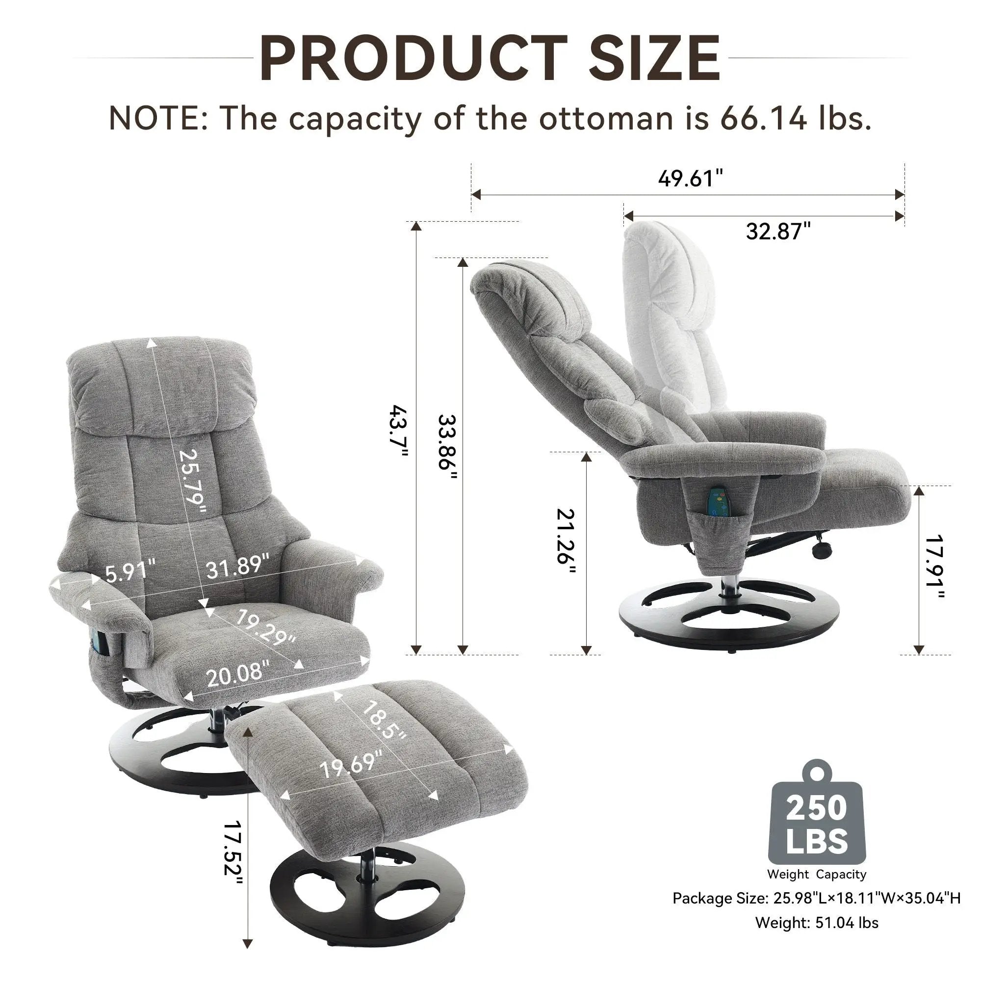 Ergonomic Recliner Chair With Ottoman, Modern 360° Swivel With Footstool by HouseOfZazla