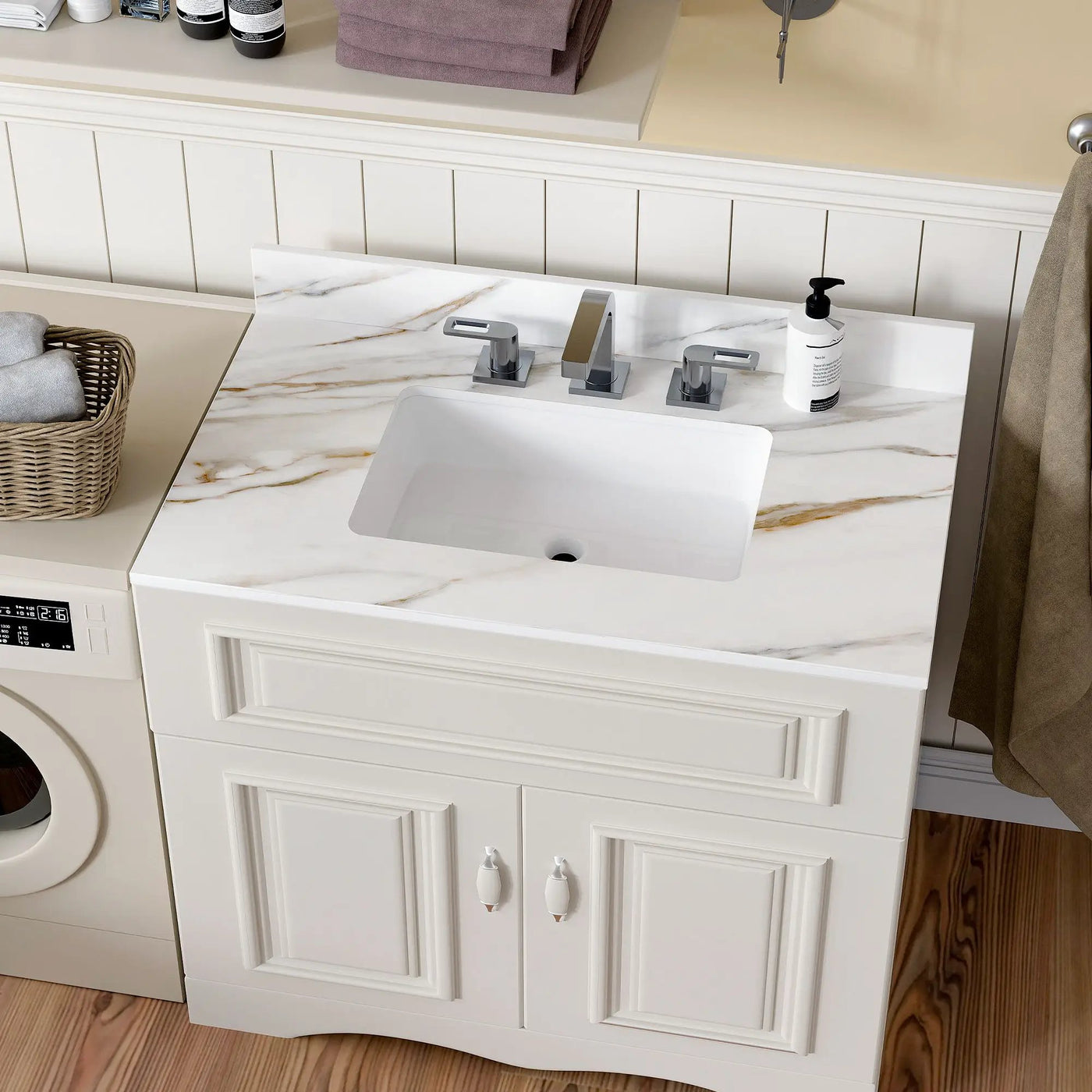 Vanity Top With Undermount Sink And Backsplash, Sintered Stone by HouseOfZazla