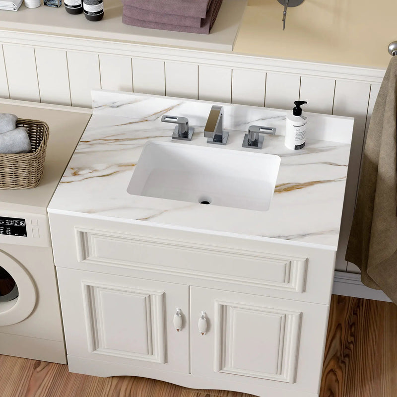 Vanity Top With Undermount Sink And Backsplash, Sintered Stone by HouseOfZazla