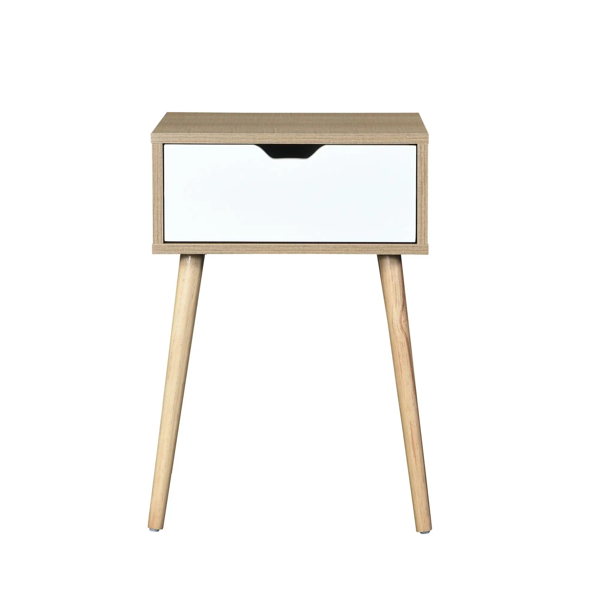 Side Table With 1 Drawer, Mid-Century Modern Storage Cabinet For Bedroom - White / Wood by Unique Piece Furniture