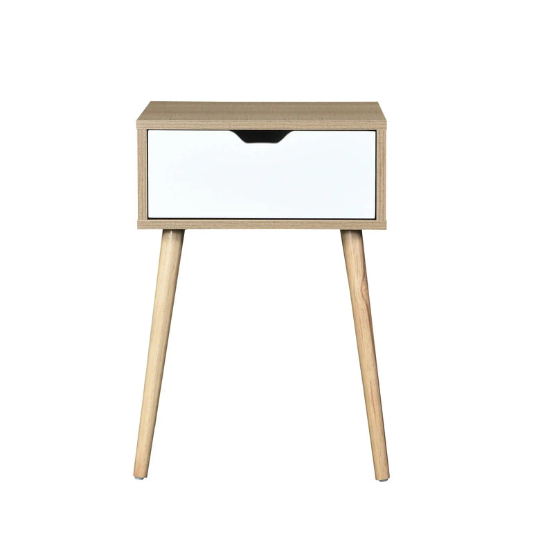 Side Table With 1 Drawer, Mid-Century Modern Storage Cabinet For Bedroom - White / Wood by Unique Piece Furniture