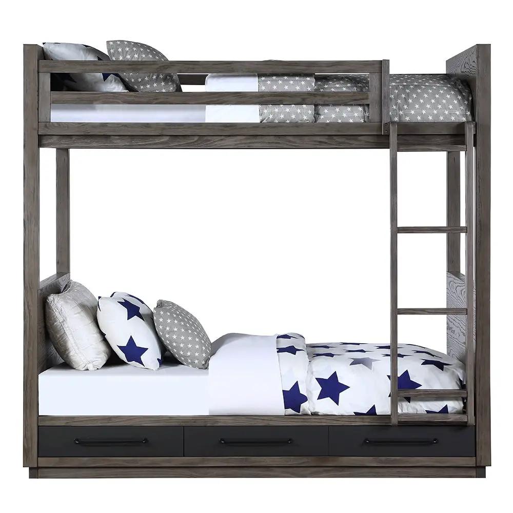 Estevon - Twin Over Twin Bunk Bed With Storage - Gray Oak by Unique Piece Furniture