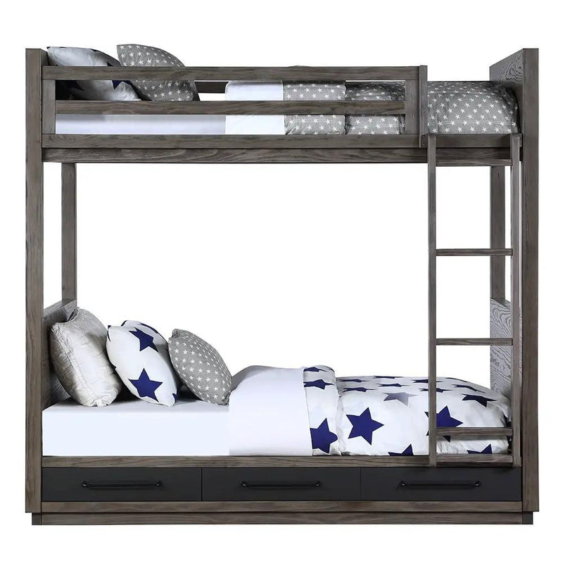 Estevon - Twin Over Twin Bunk Bed With Storage - Gray Oak by Unique Piece Furniture
