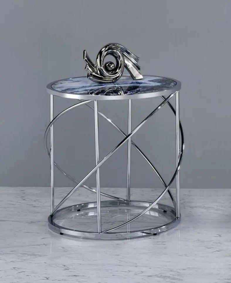 Lyda - Marble Print End Table - Blue by HouseOfZazla