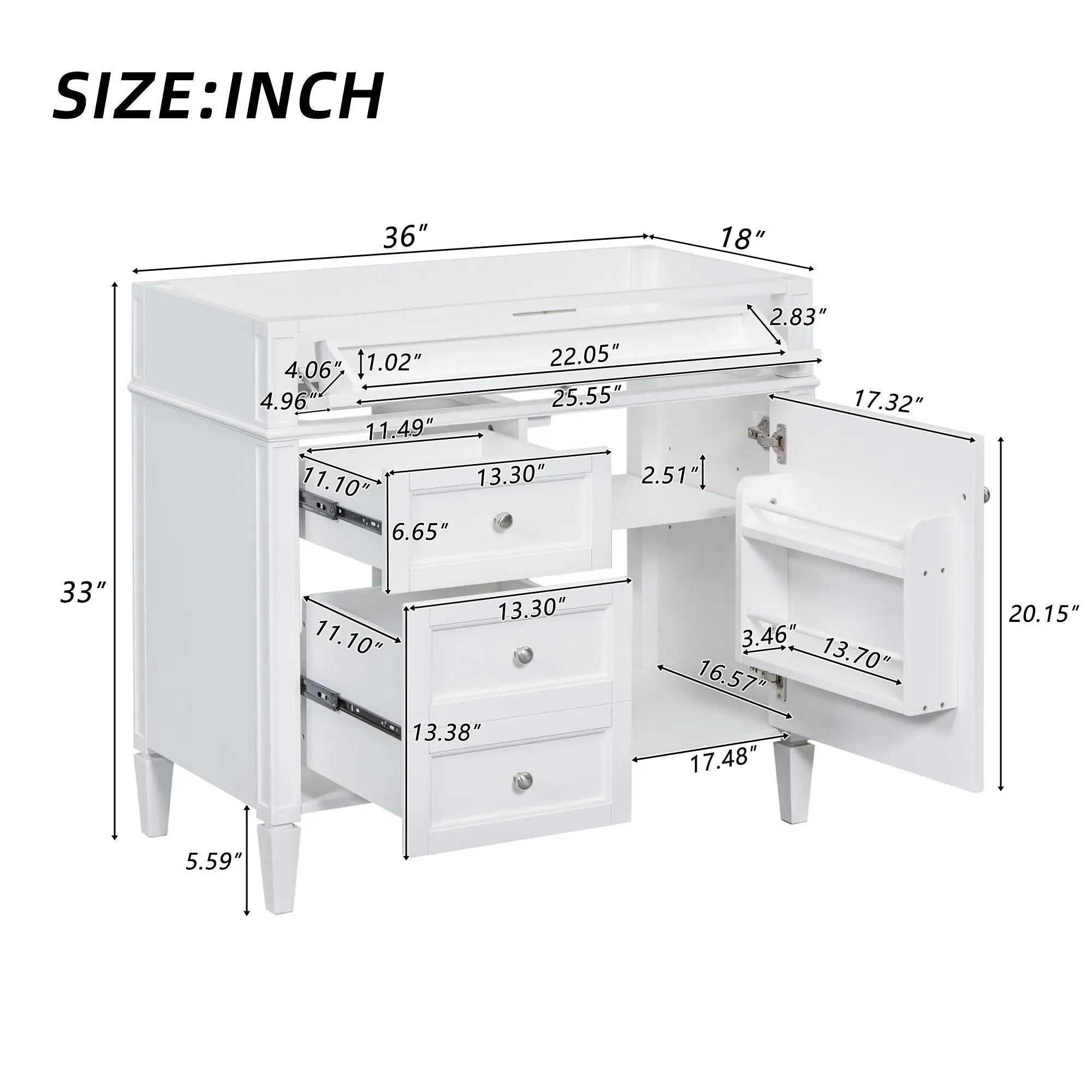 Bathroom Vanity With 2 Drawers And Tip-Out Drawer, Storage Cabinet by HouseOfZazla