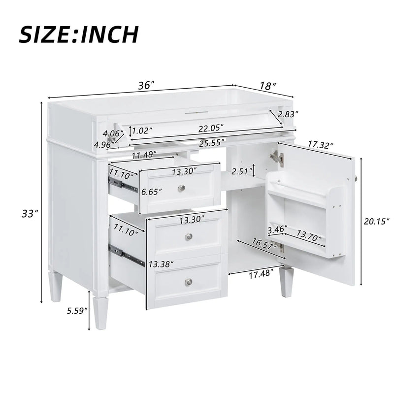 Bathroom Vanity With 2 Drawers And Tip-Out Drawer, Storage Cabinet by HouseOfZazla